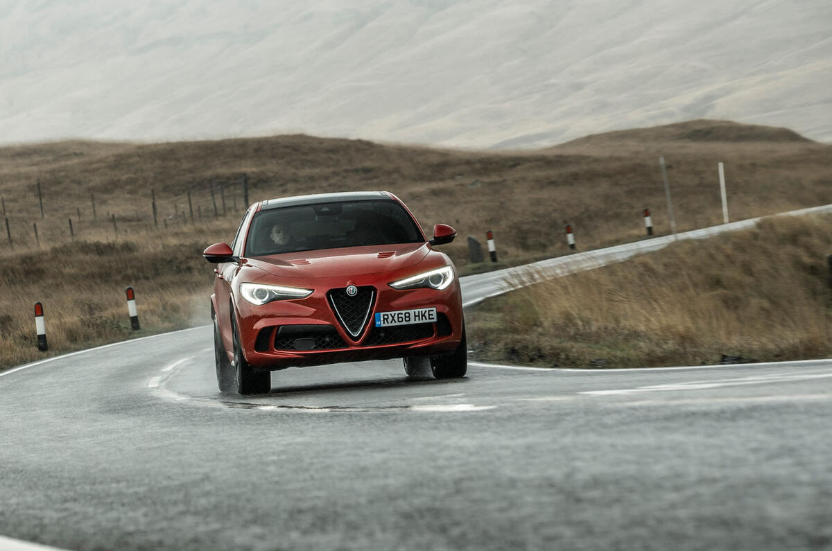 Alfa Romeo Stelvio Quadrifoglio 2018 UK RHD first drive - cornering front