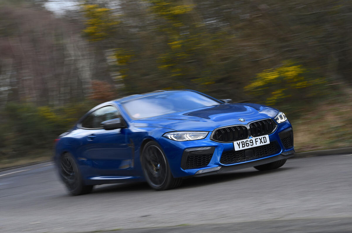 BMW M8 Competition Coupe 2020 UK first drive review - cornering front