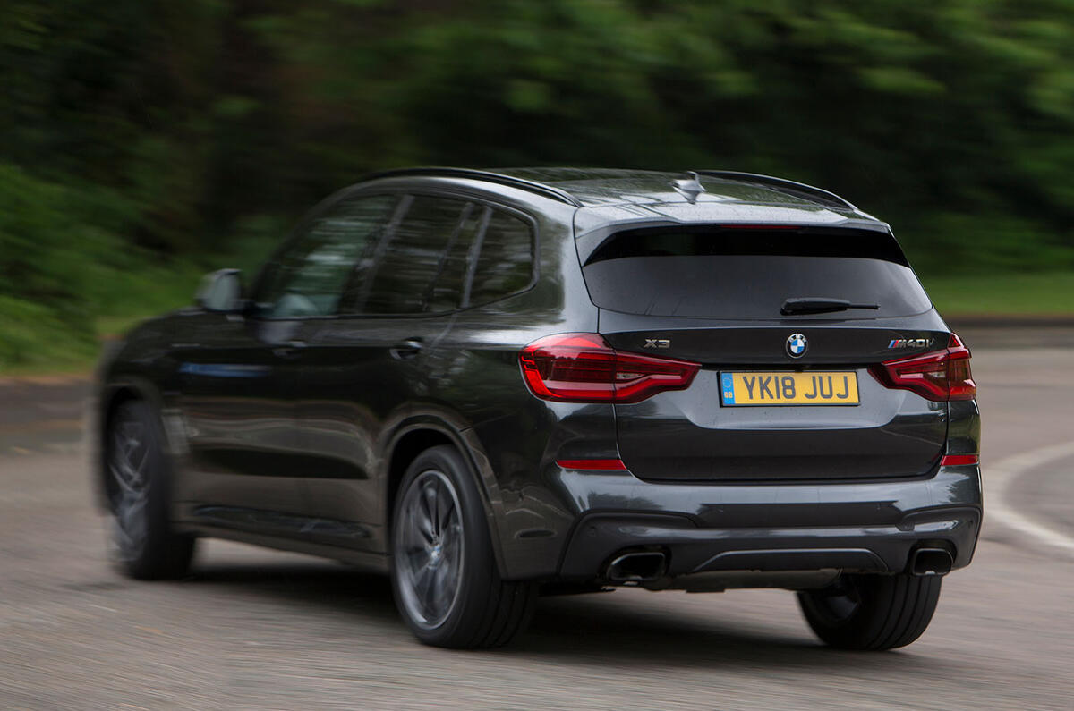 BMW X3 M40i 2018 UK review on the road rear