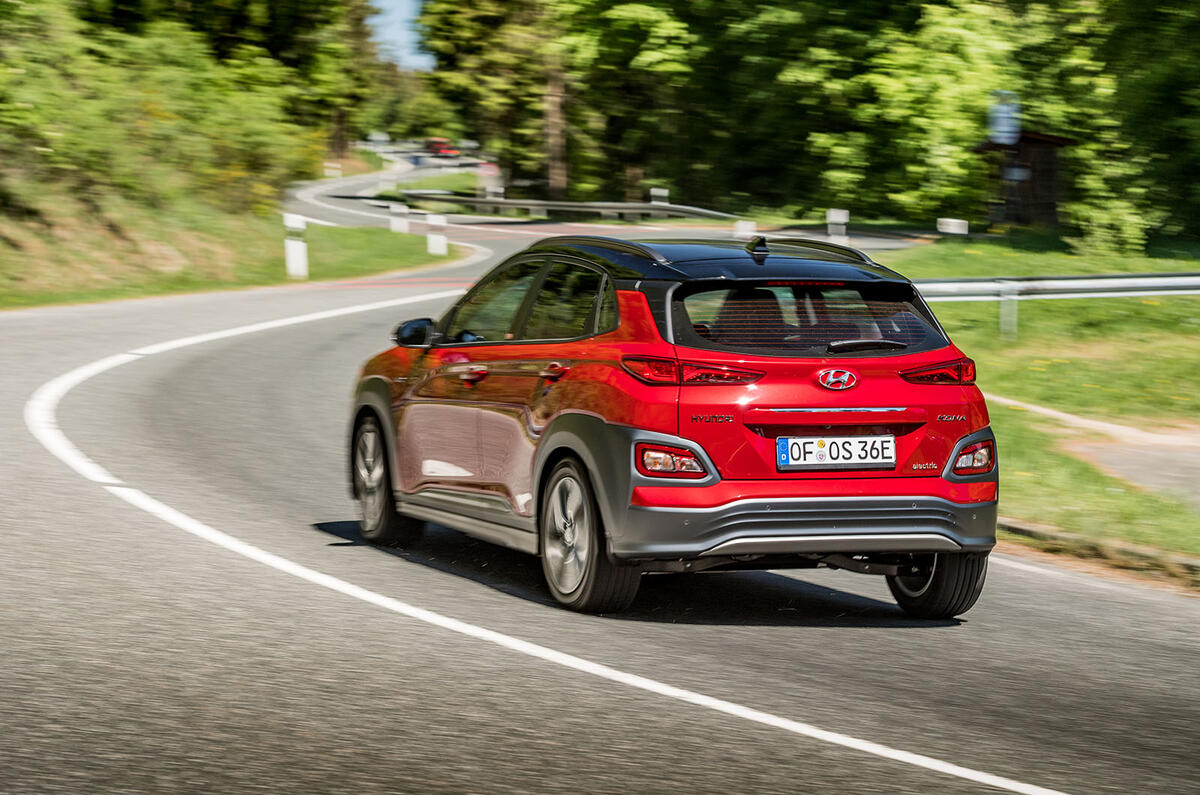 Hyundai Kona EV prototype drive 2018 cornering rear
