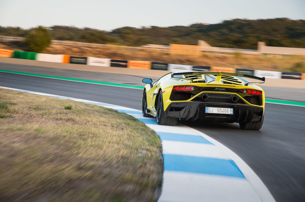 Lamborghini Aventador SVJ 2018 first drive review track cornering rear