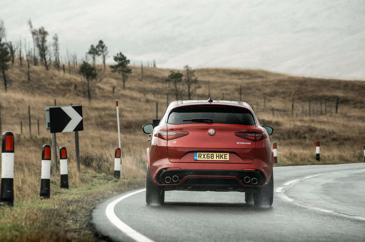 Alfa Romeo Stelvio Quadrifoglio 2018 UK RHD first drive - cornering rear