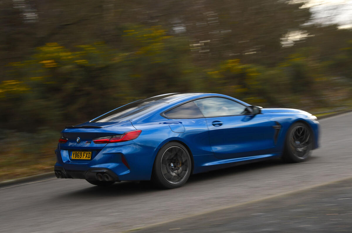 BMW M8 Competition Coupe 2020 UK first drive review - cornering rear