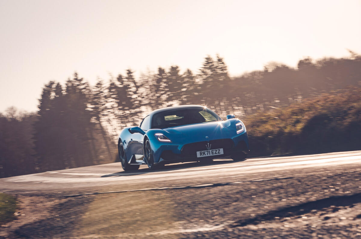 19 Maserati MC20 2022 UK first drive review cornering front