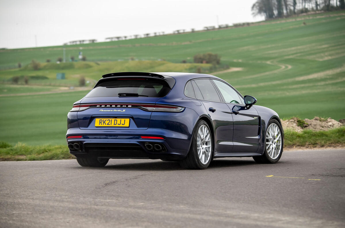 19 Porsche Panamera Turbo S E Hybrid ST 2021 UK FD cornering rear