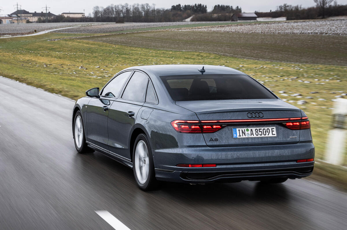 2 Audi A8 TFSIe 2022 first drive review tracking rear