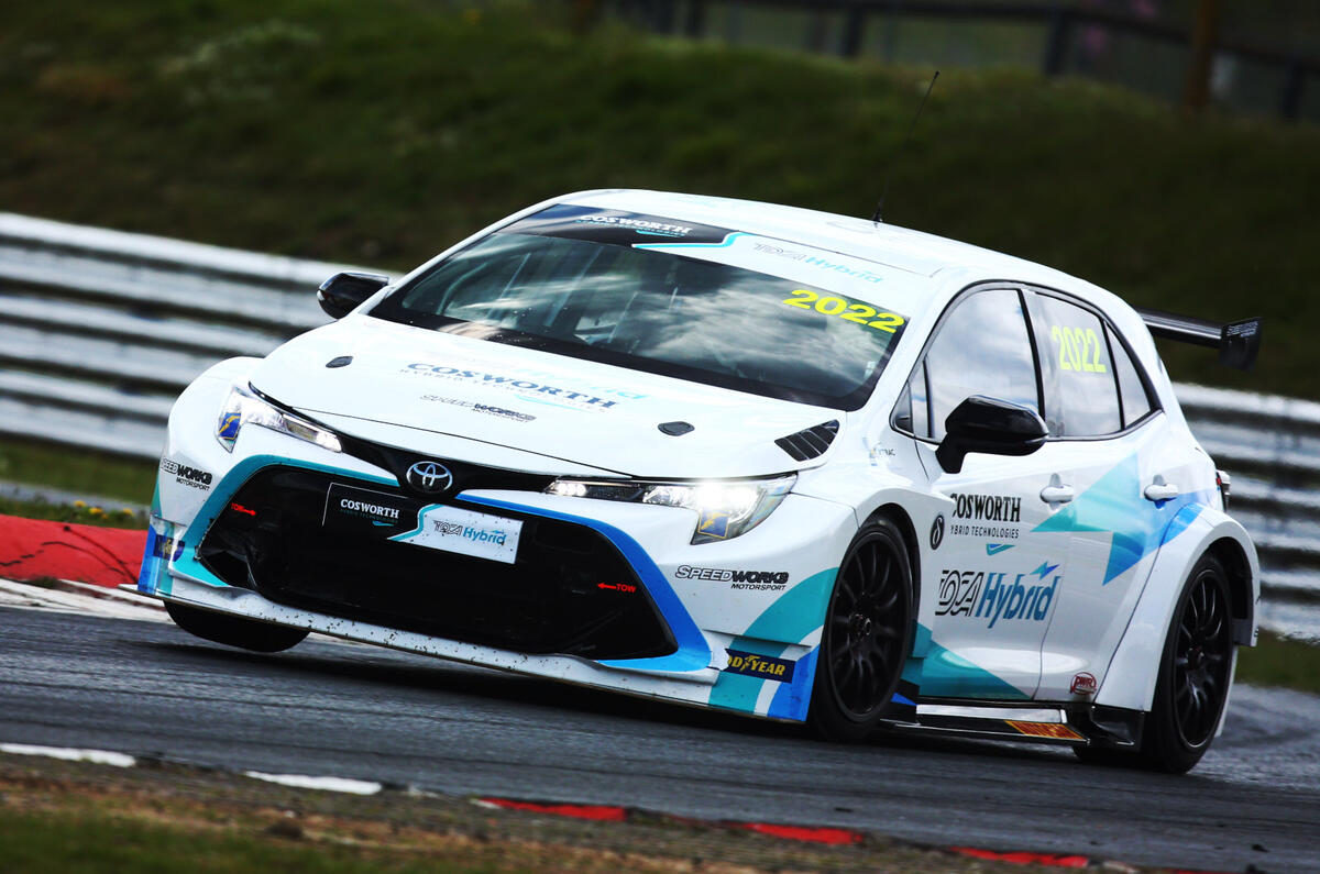 BTCC Corolla Hybrid test car cornering