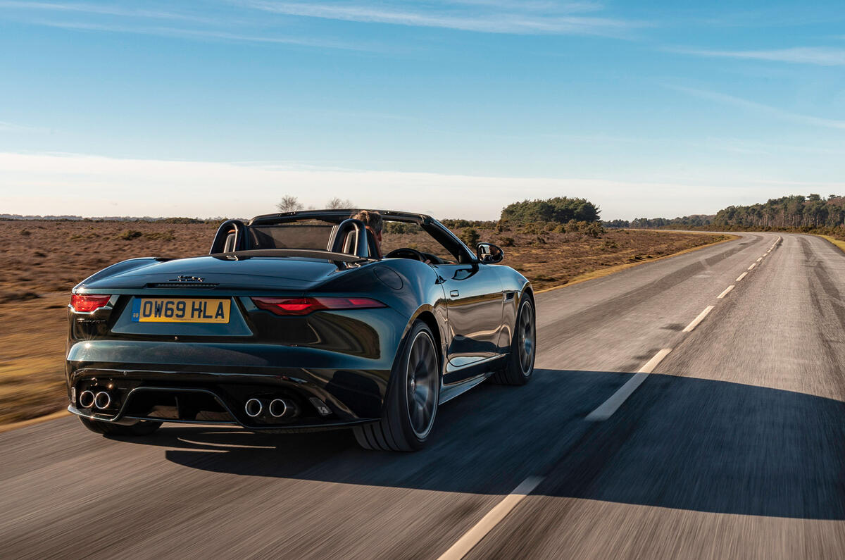 2 Jaguar F Type P450 Convertible 2022 UK first drive review tracking rear