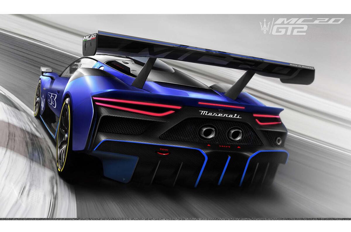 رندر گوشه عقب مازراتی MC20 GT2 2023