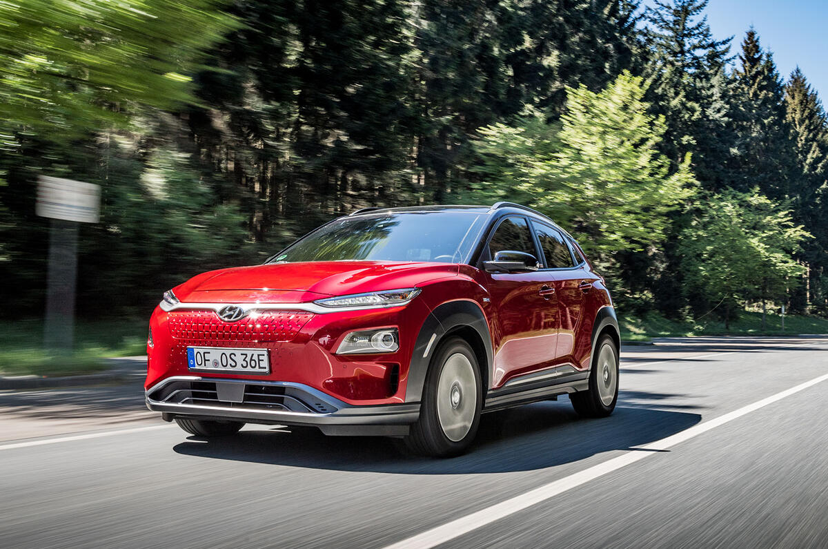 Hyundai Kona EV prototype drive 2018 on the road front