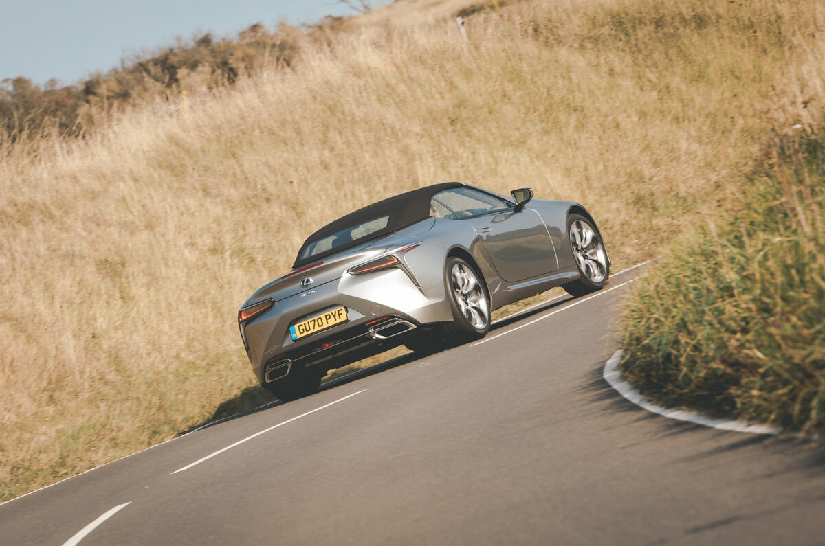 Lexus LC Convertible 2020 UK first drive review - on the road rear