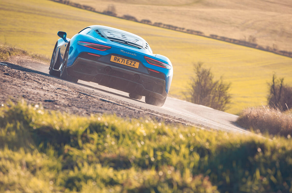 20 Maserati MC20 2022 UK first drive review cornering rear