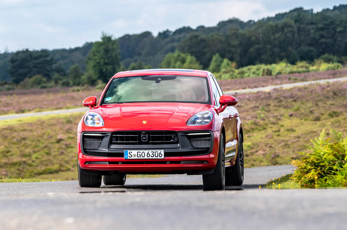20 Porsche Macan GTS 2021 UK LHD first drive cornering front