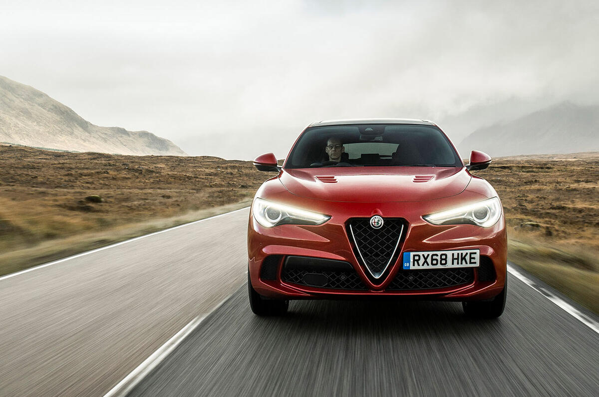 Alfa Romeo Stelvio Quadrifoglio 2018 UK RHD first drive - action front