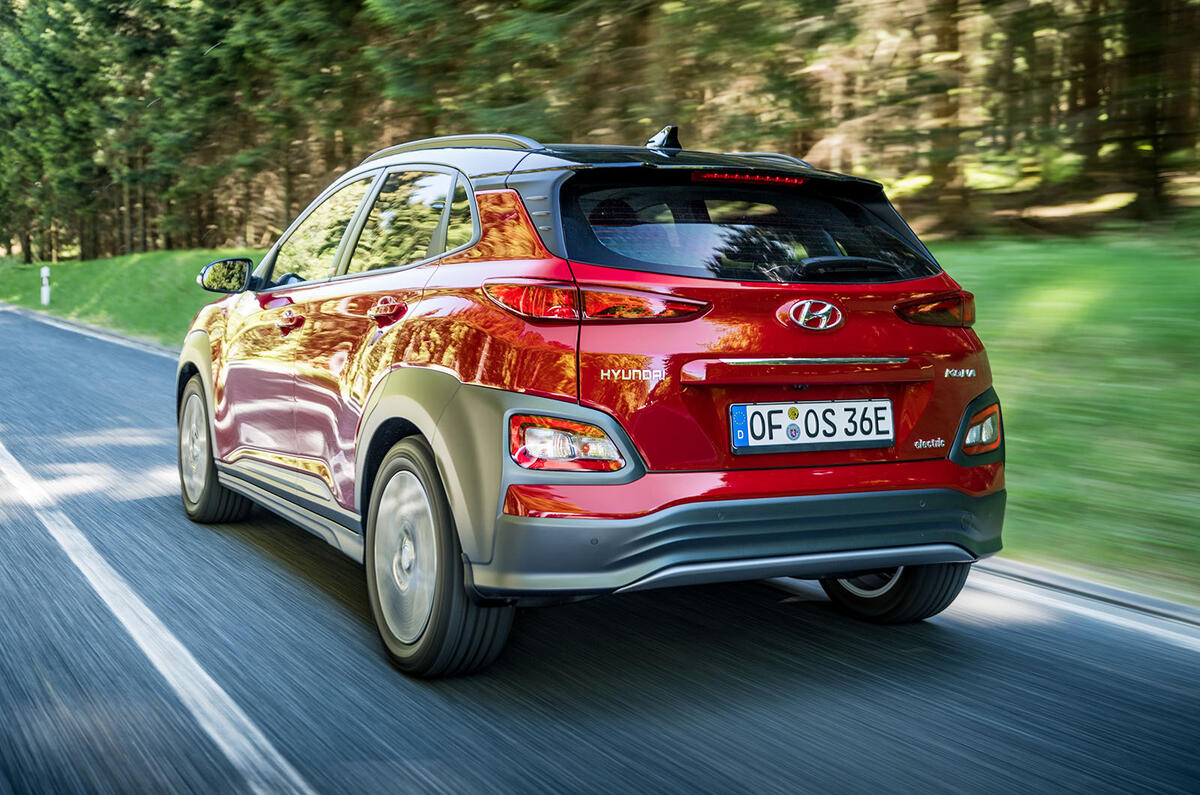 Hyundai Kona EV prototype drive 2018 on the road rear
