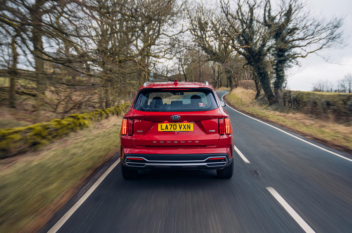 22 Kia Sorento PHEV 2021 UK first drive review on road rear