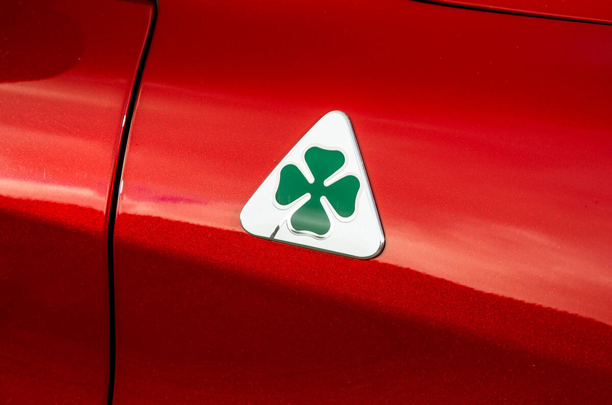 Alfa Romeo Stelvio Quadrifoglio 2018 UK RHD first drive - cloverleaf badge