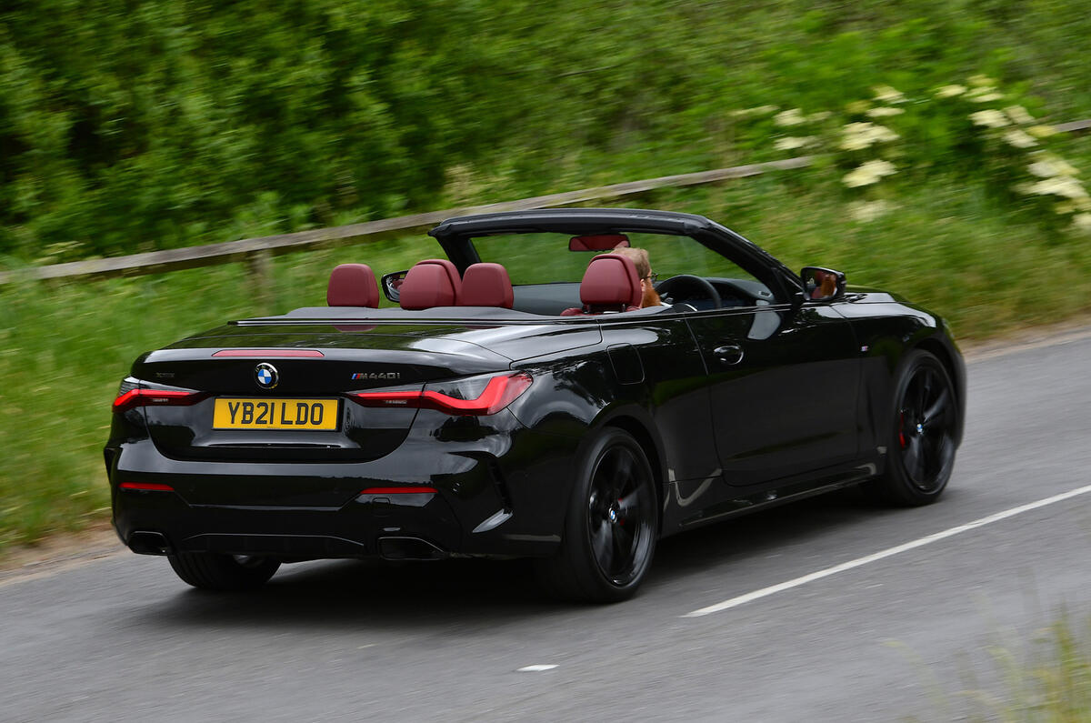 3 BMW 4 Series M440i Convertible 2021 UK FD hero rear