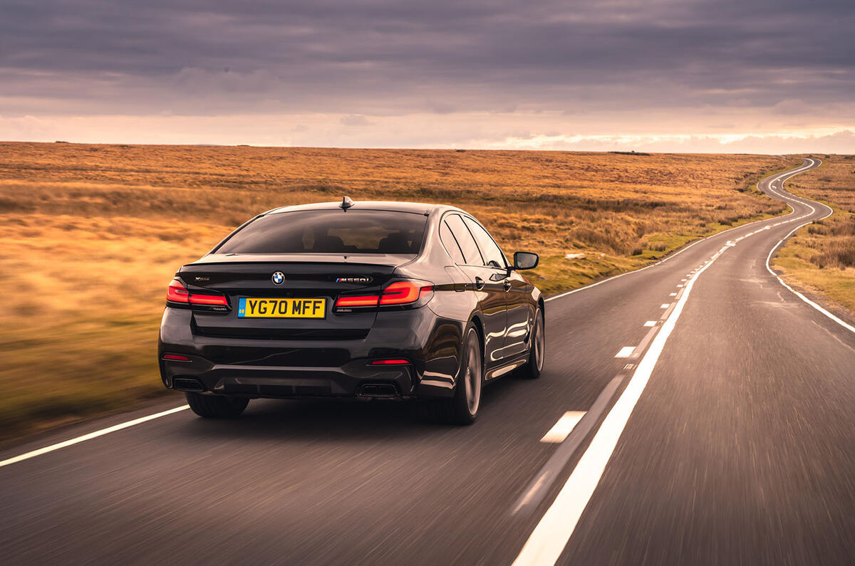 BMW 5 Series M550i 2020 UK first drive - hero rear