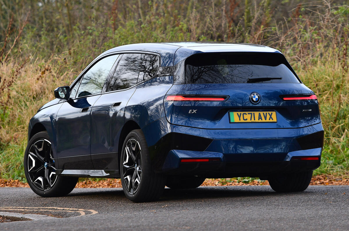 3 BMW iX xDrive40 2021 UK first drive review cornering rear