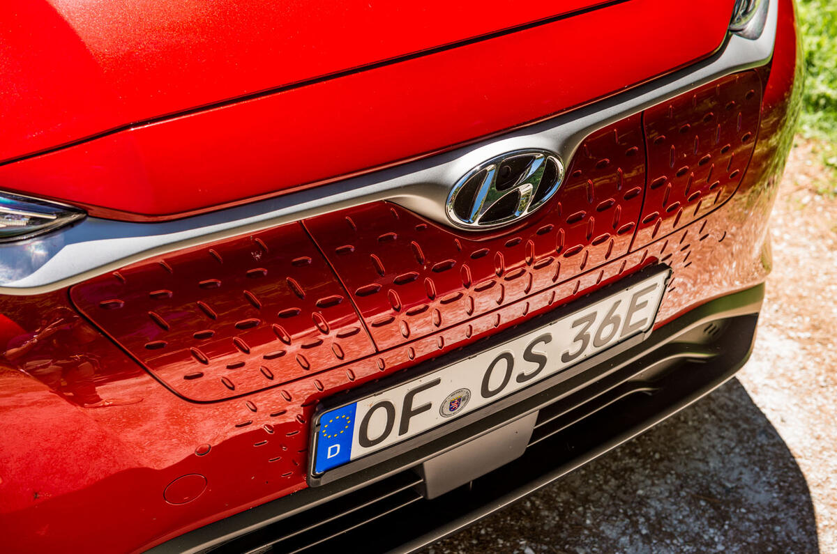 Hyundai Kona EV prototype drive 2018 front bumper