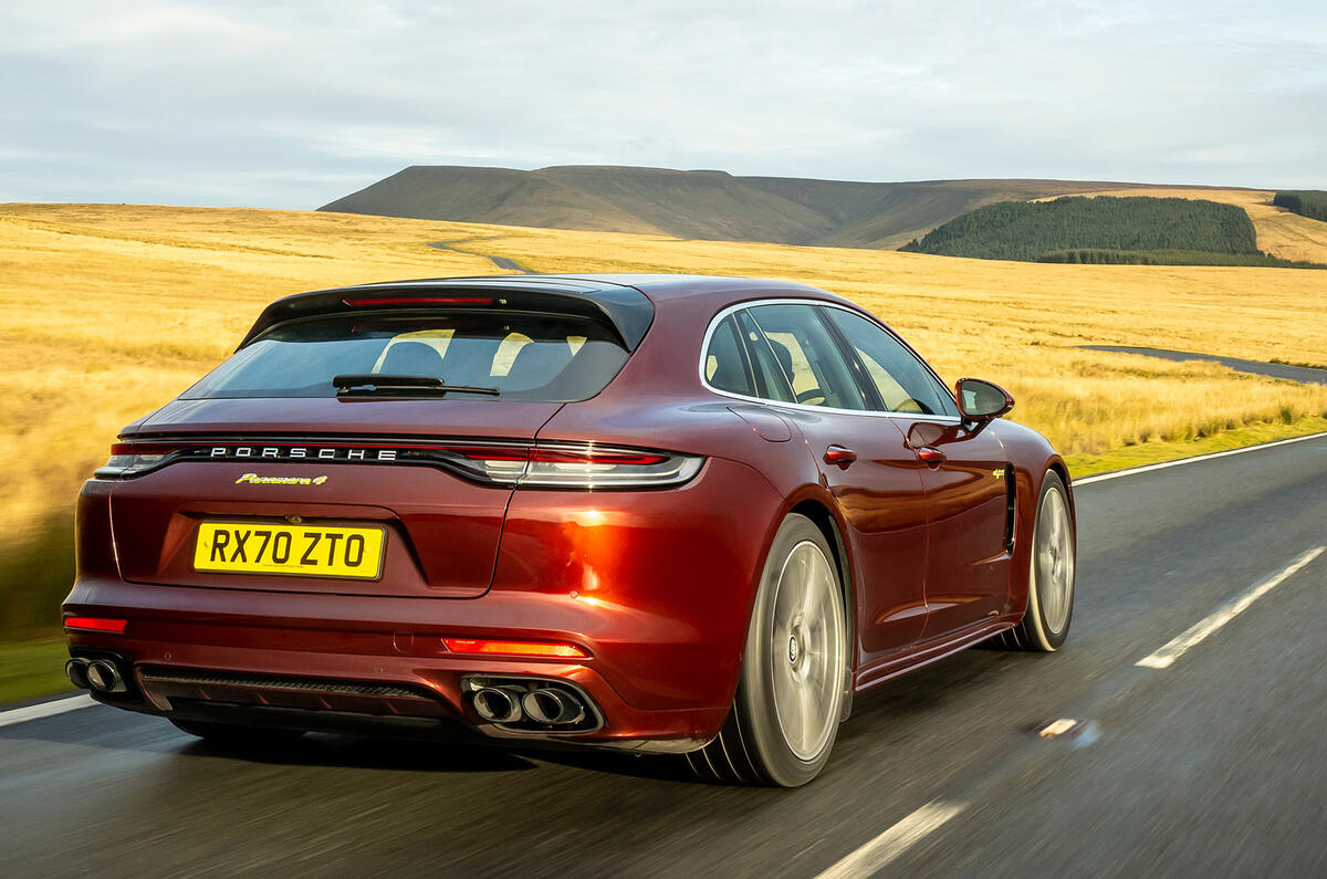 3 Porsche Panamera 4 ehybrid sport turismo 2022 UK review tracking rear