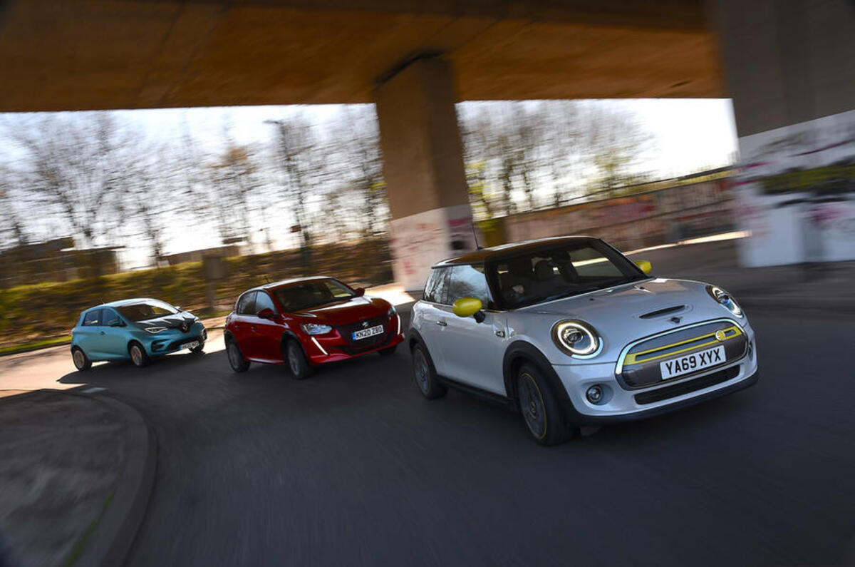 Mini Electric vs Peugeot e-208 vs Renault Zoe