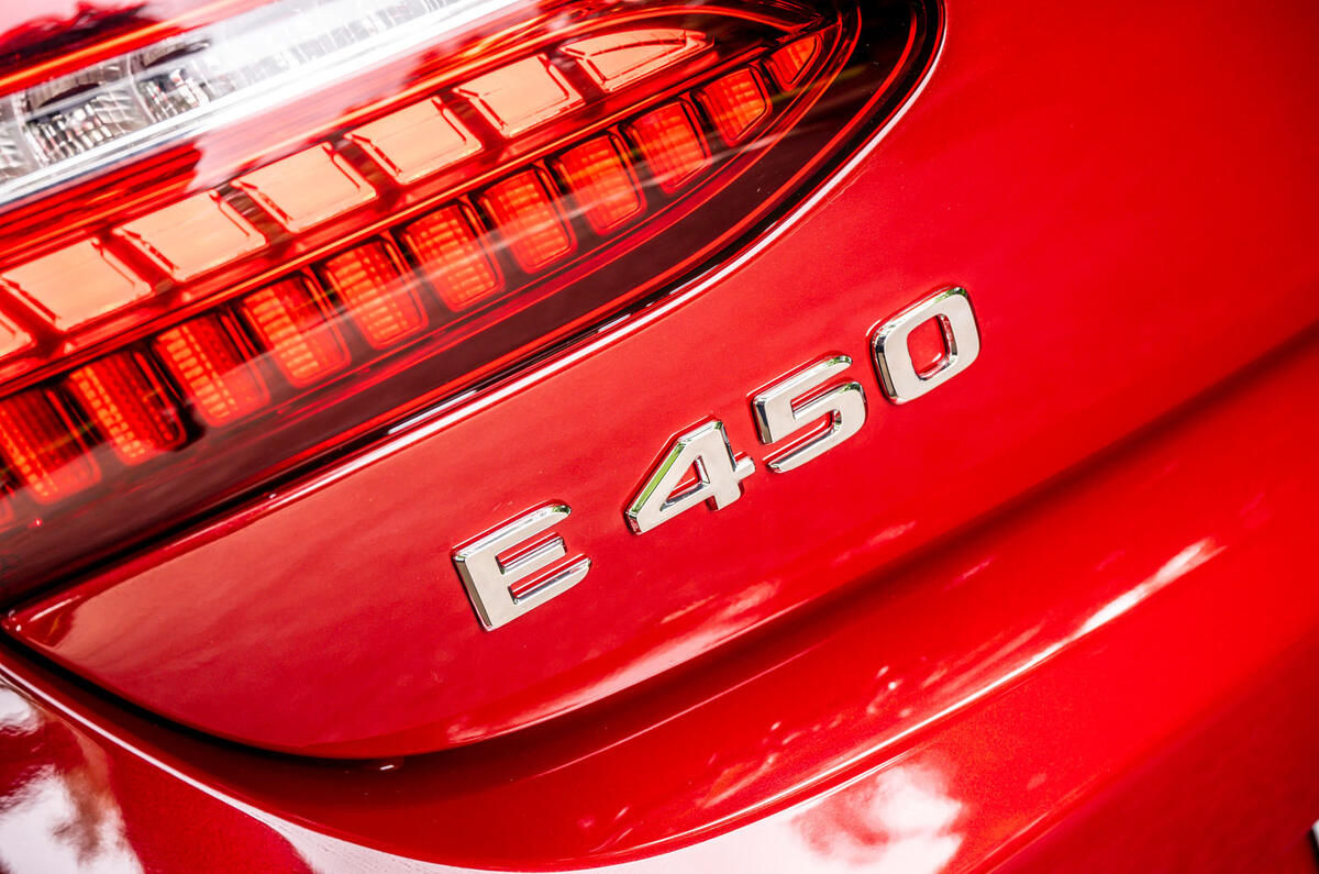 Mercedes-Benz E-Class e450 Cabriolet 2020 UK first drive review - rear badge