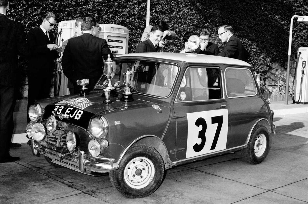 Paddy Hopkirk rallying Monte Carlo Win trophies
