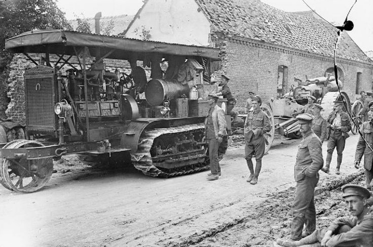 Holt Caterpillar tractor towing a howitzer