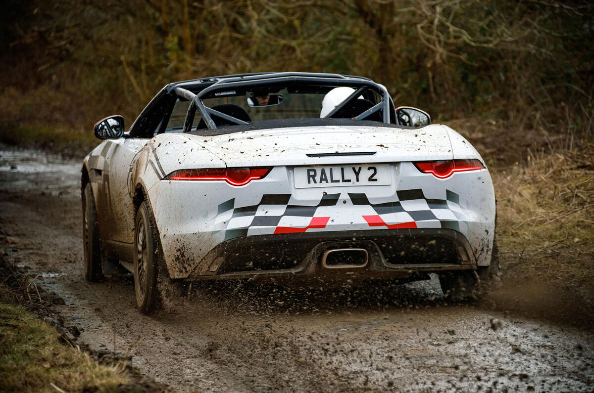 Jaguar F-Type rally car 2019 driven mud rear