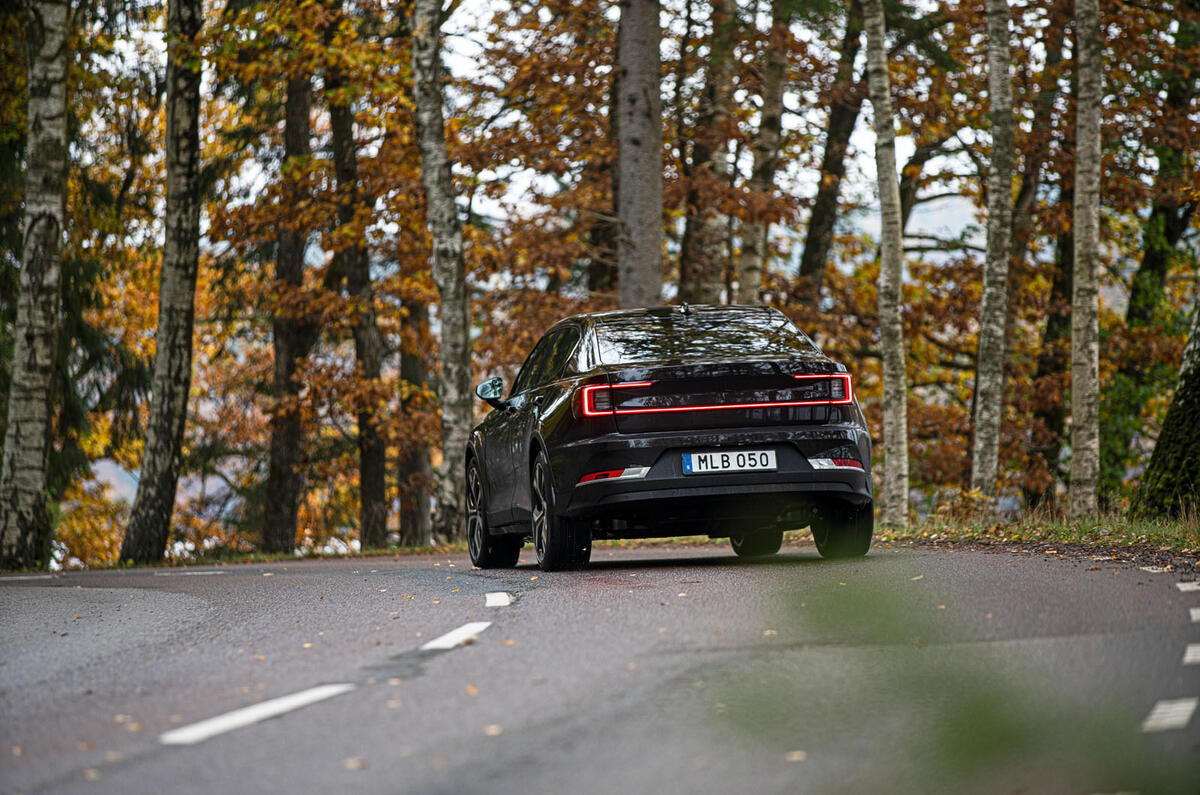 2020 Polestar 2 prototype drive - on the road cornering rear