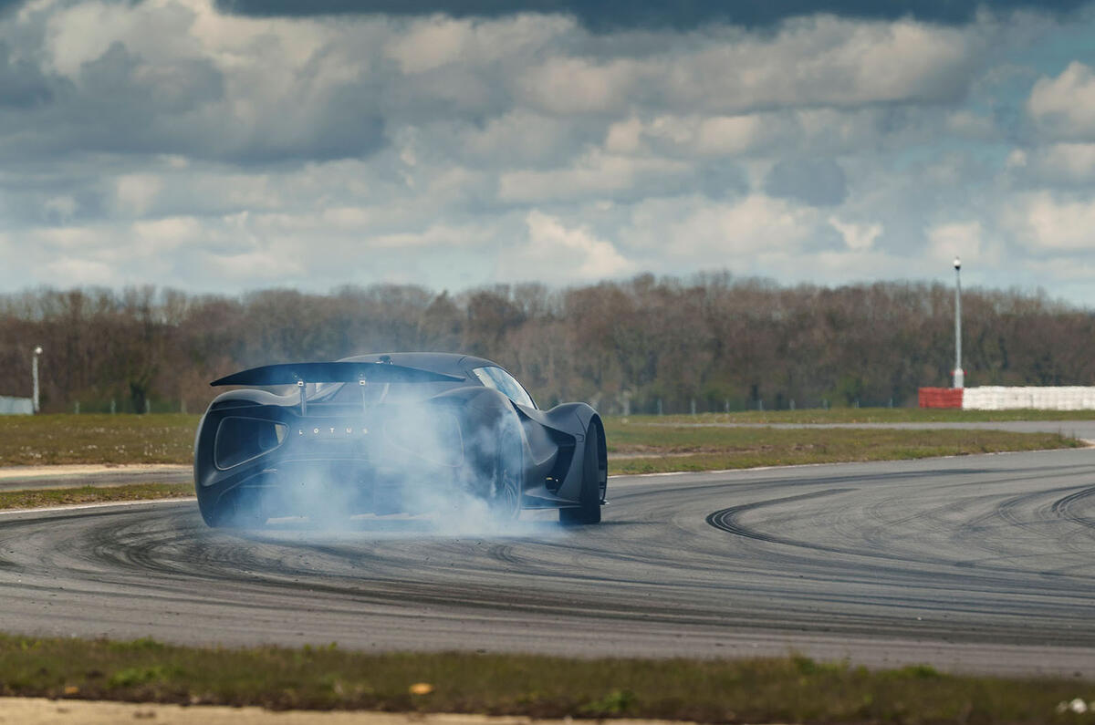 84 Lotus Evija 2021 track drive smoke rear