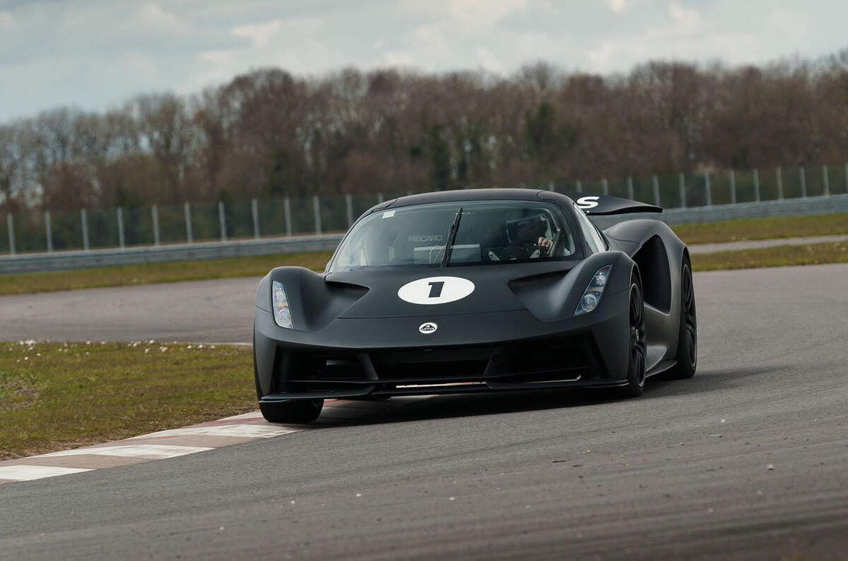 85 Lotus Evija 2021 track drive cornering front