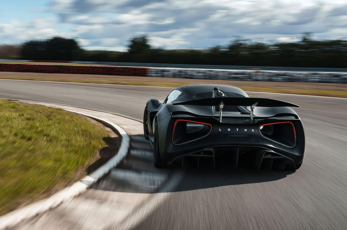 86 Lotus Evija 2021 track drive cornering rear