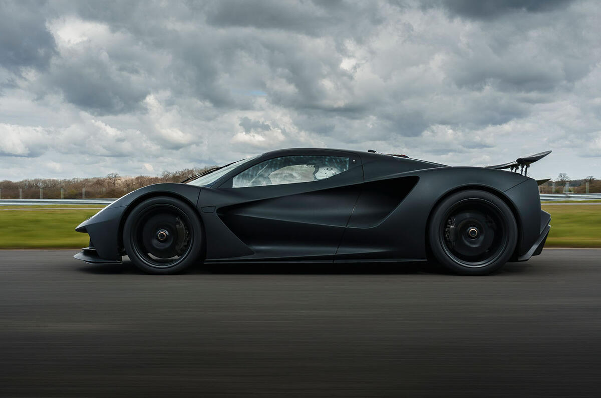 87 Lotus Evija 2021 track drive tracking side