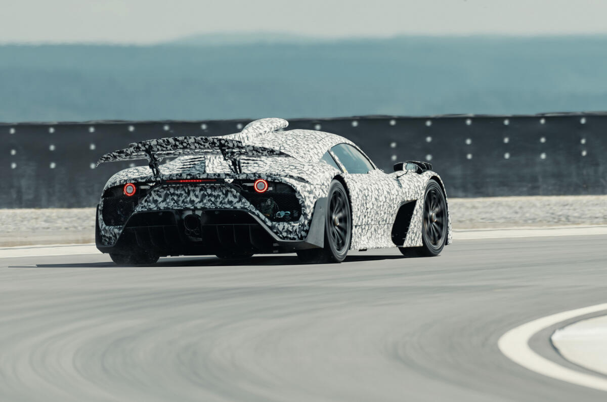 Mercedes-AMG One official camouflaged tracking images - cornering rear
