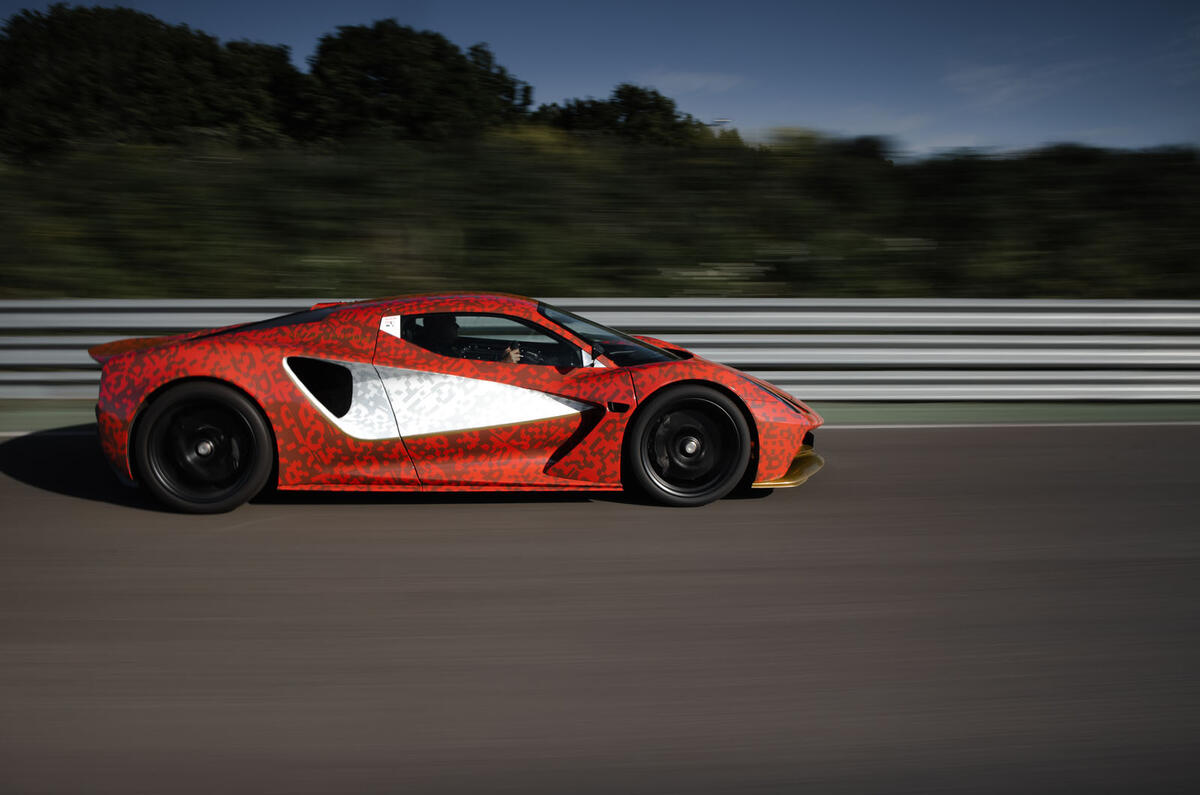 Lotus Evija development car at Hethel - side