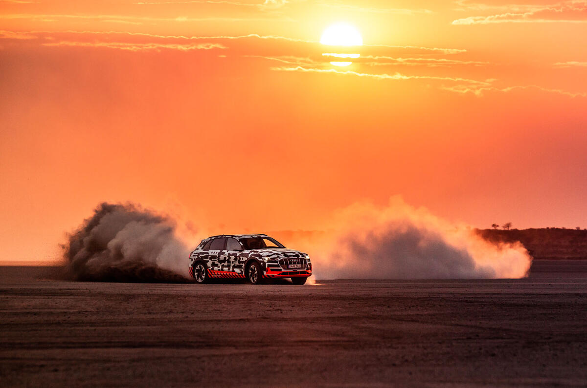 Audi e-Tron 2019 prototype first drive review - hero dust
