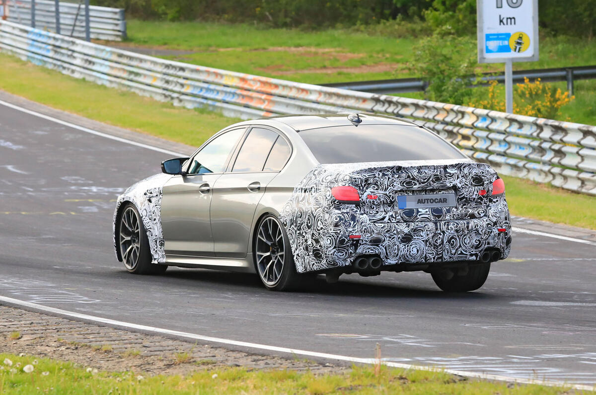 2021 BMW M5 CS prototype at Nurburgring - cornering rear