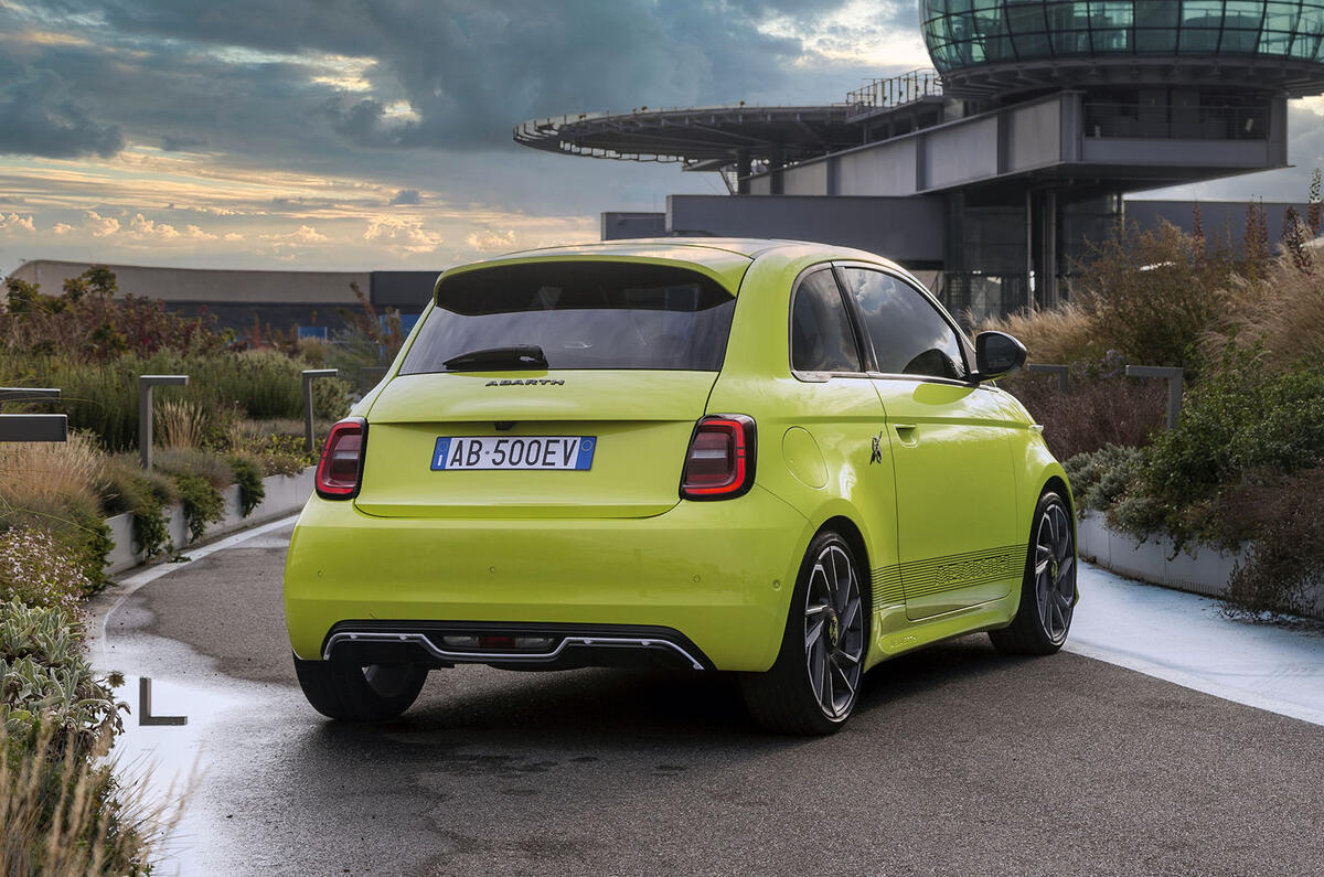 Abarth 500e rear three quarter