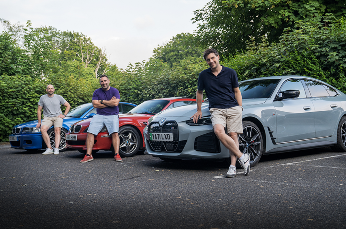 Roland Scull (BMW M3 E46) and Matt Parting (BMW Z3M Coupe) meet presenter Bryn Lucas (BMW i4 M50)