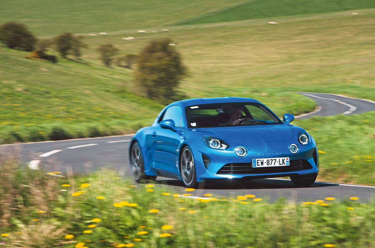 Alpine A110 cornering front three quarters
