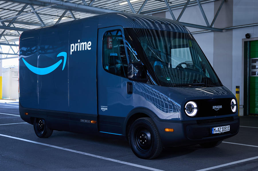 Amazon Rivian Electric Delivery van 2023 front quarter static