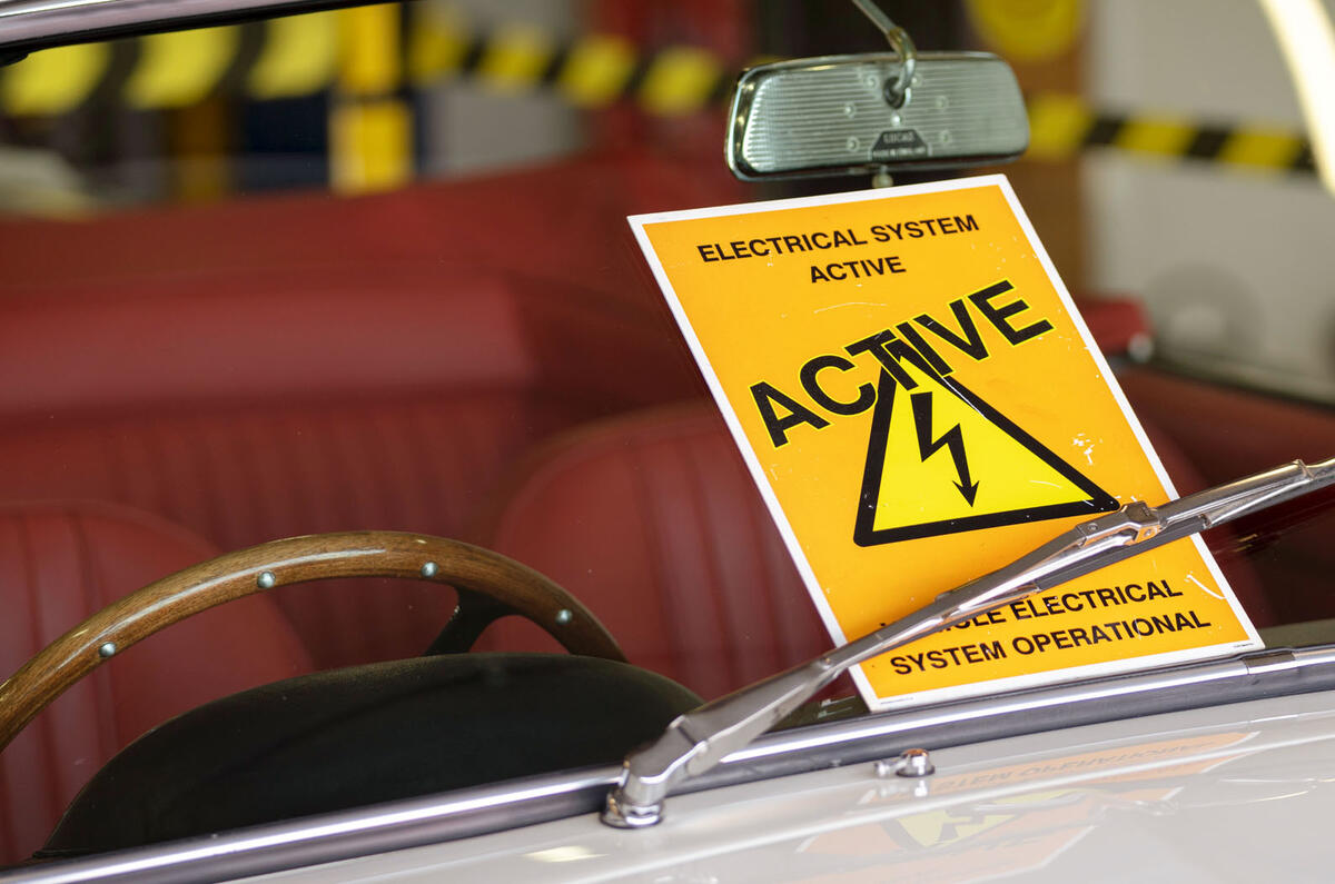 Aston Martin Works electric DB6 Volante - warning sticker