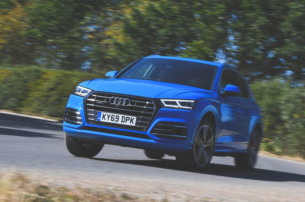 Audi Q5 55 TFSIe quattro front three quarters on the road