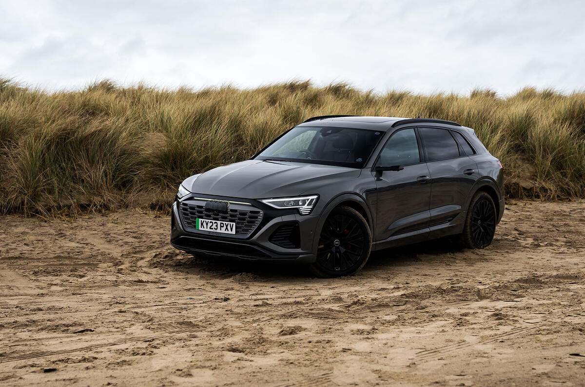 Our road trip in the Audi Q8 e-tron started on the dunes of Ynslas beach in Wales