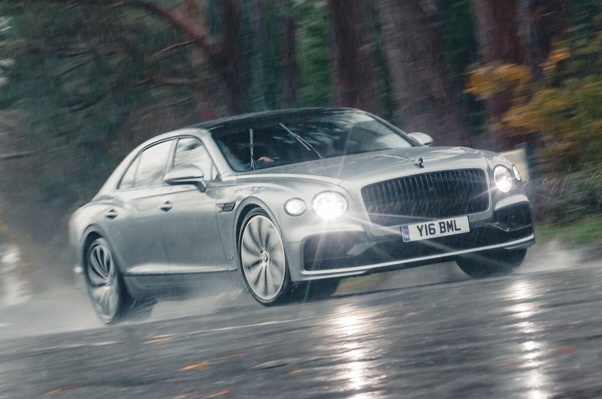 Bentley Flying Spur front quarter tracking rain