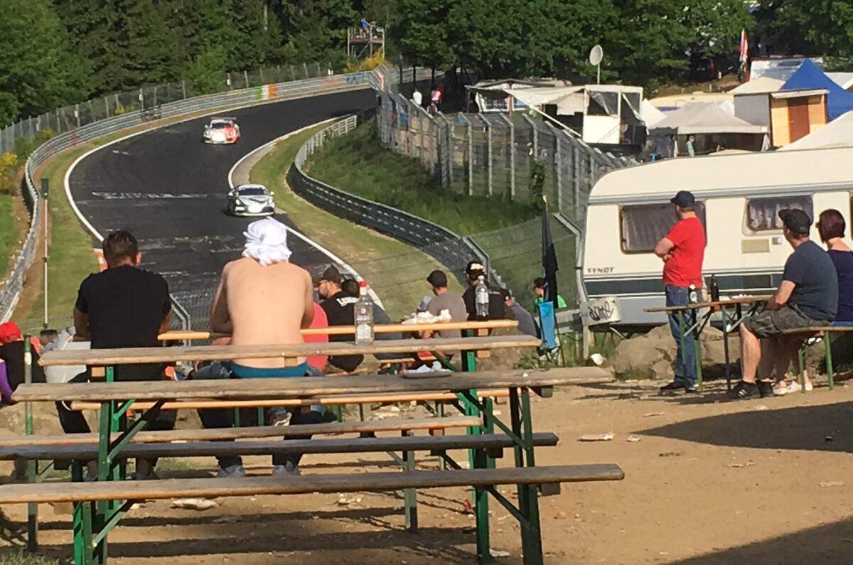 The view up the hill from the Brunnchen fanzone. Any view is always improved by a caravan.