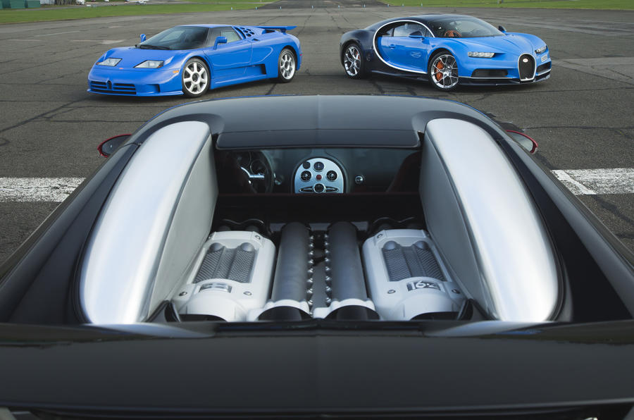 Bugatti EB110 Veyron Chiron triple static 2018